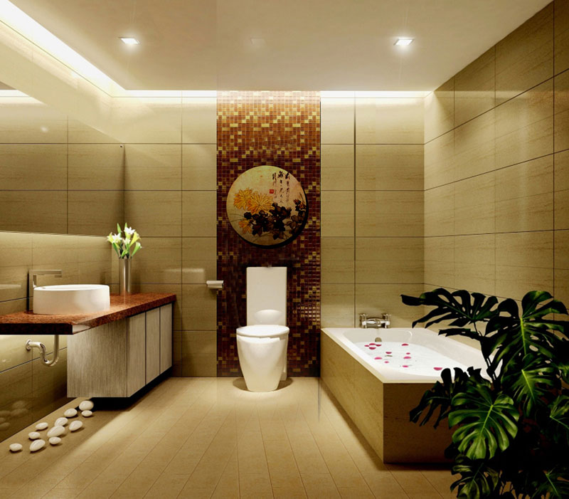 中式卫生间装修光线都来自于灯光和瓷砖反射