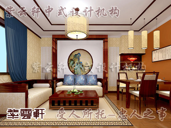 中式客厅设计假山和流水盆景表现出园林艺术