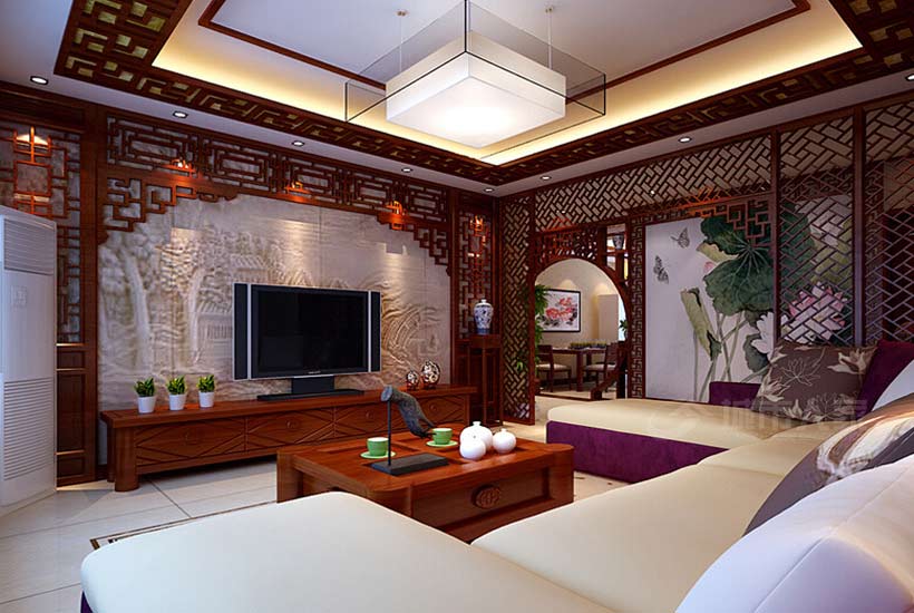 别墅中式装修如何让客厅沙发散发魅力光彩