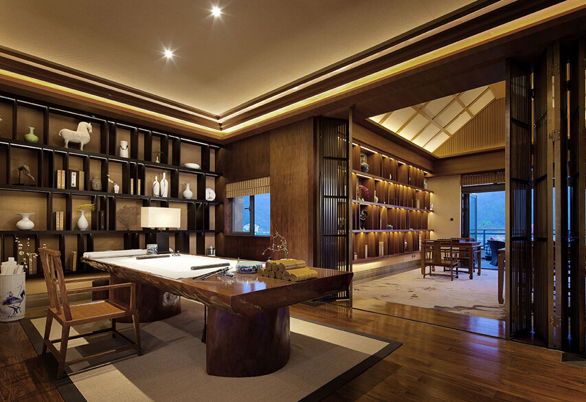 别墅中式设计中书房装修竹地板安装需注意