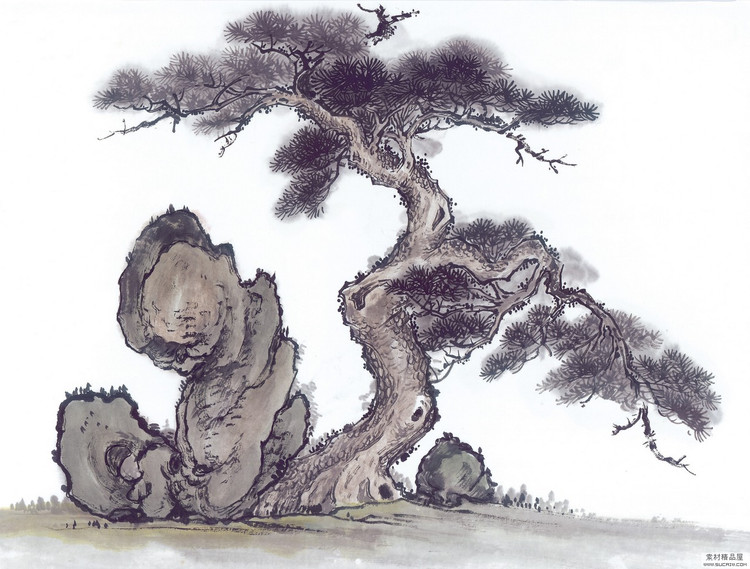 分享山水画中四种不同种类树木的画画手法