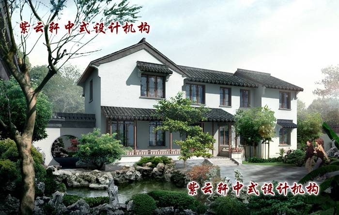 模仿江南园林景观设计的现代中式装修别墅