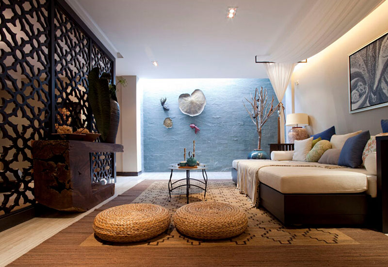 中式风格纯色雕花工艺成就小户型客厅装饰