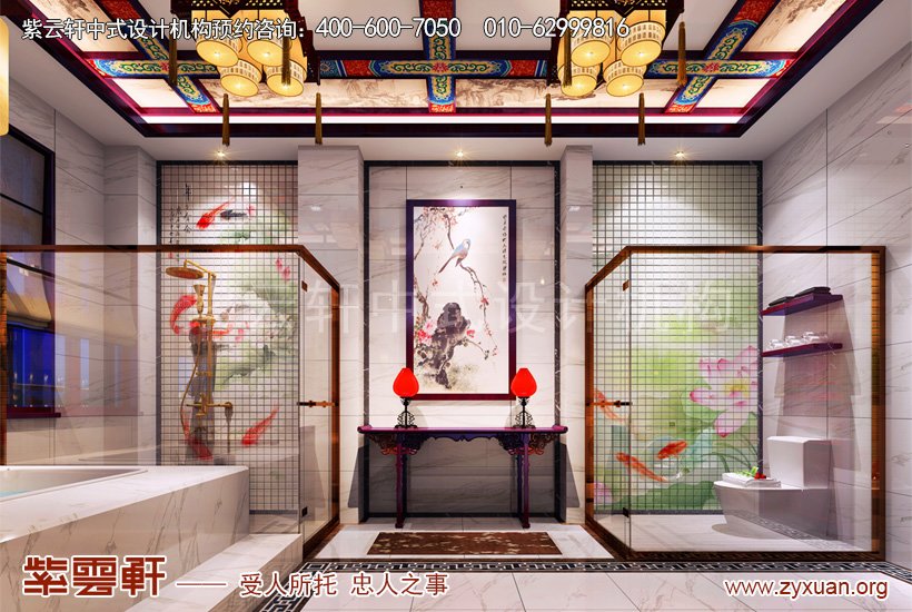 别墅中式设计的卫生间案例图