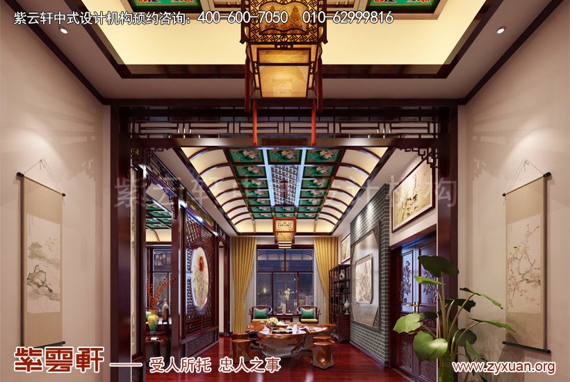 别墅中式设计的楼梯口效果图