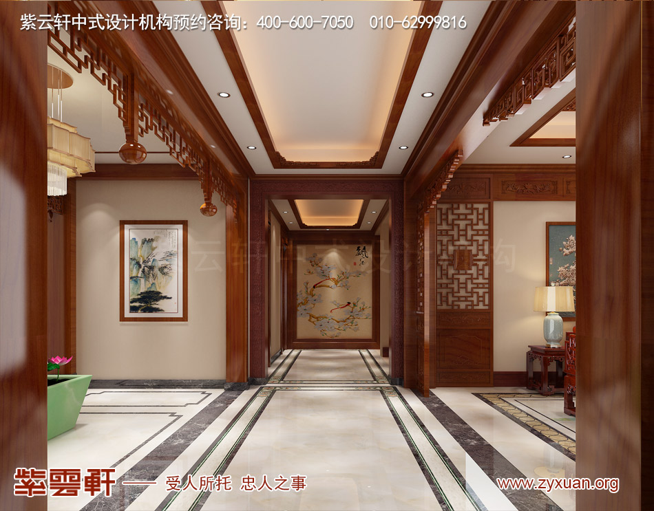 简约中式平层装修效果图的过道设计图