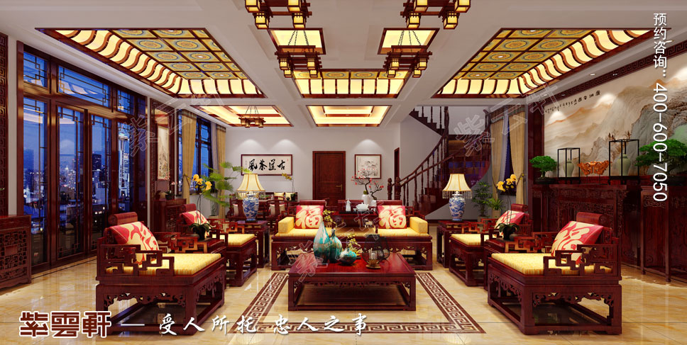 别墅客厅现代中式设计效果图