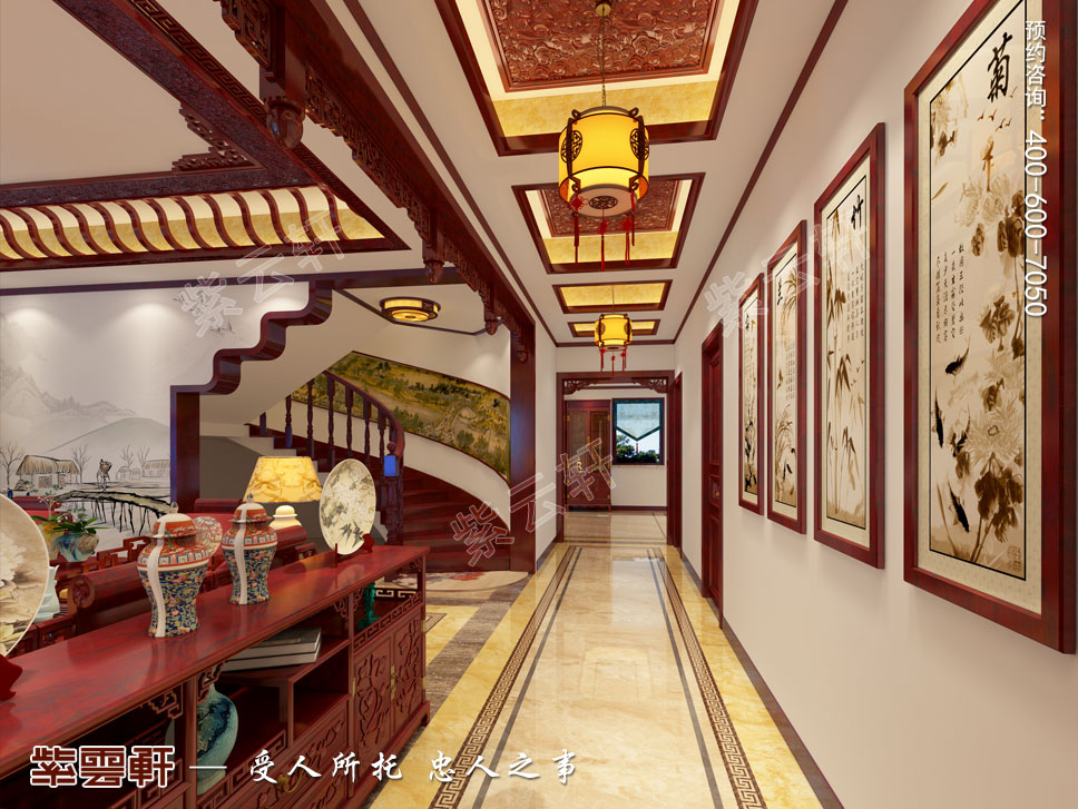 别墅走廊现代中式装修效果图