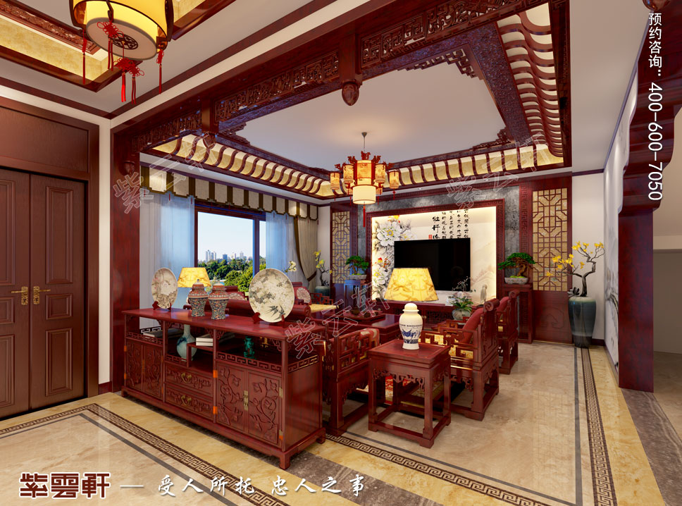 别墅客厅现代中式装修效果图