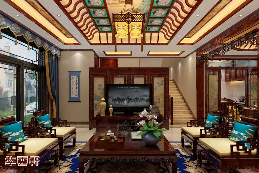 中式家装让别墅装修设计更加的沉稳豪华阔气