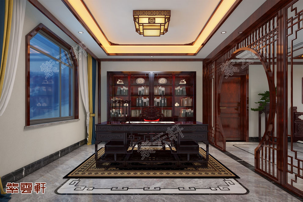 中式设计书房效果图