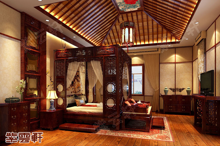家装中式设计中少不了韵味十足的中式架子床