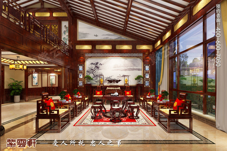 长春中式别墅装修展现红木三维空间的综合艺术