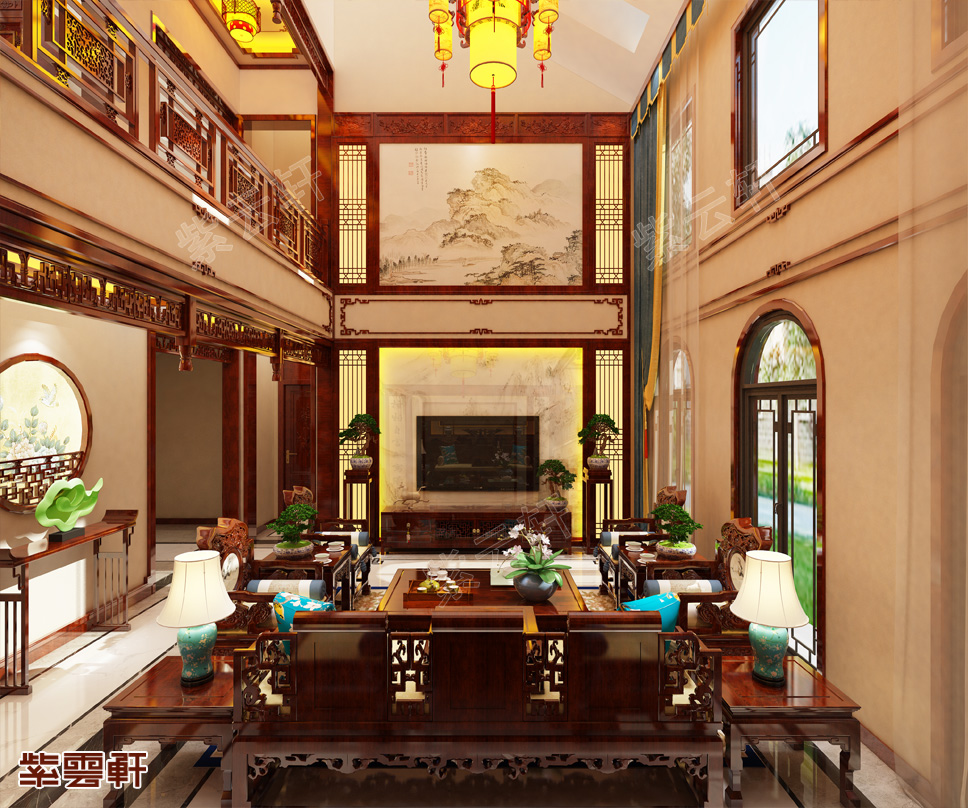 中式别墅设计装修客厅效果图