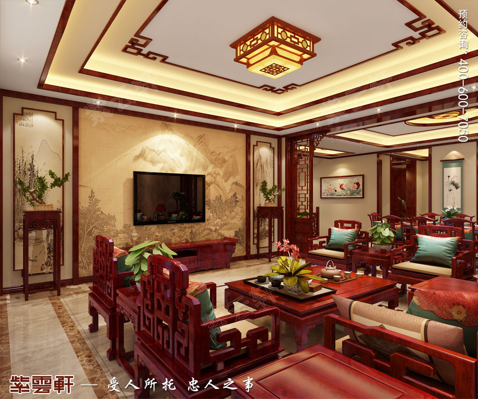 济南中式别墅室内装修设计成功人士的典雅居所