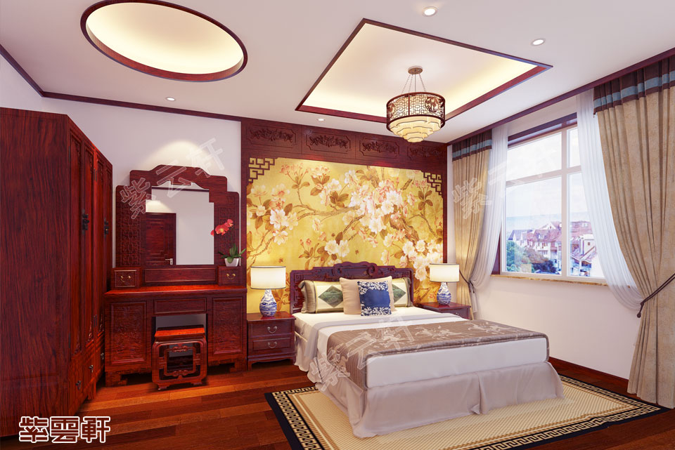 中式别墅装修卧室实景图