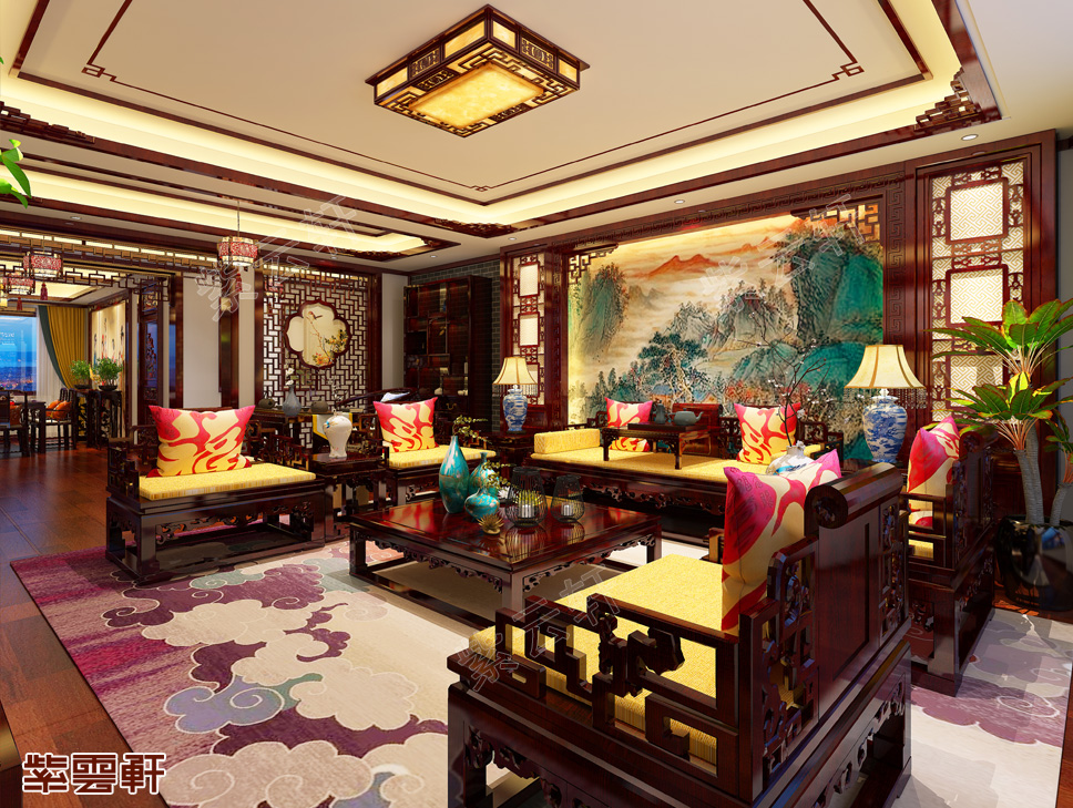 中式别墅客厅装修效果图