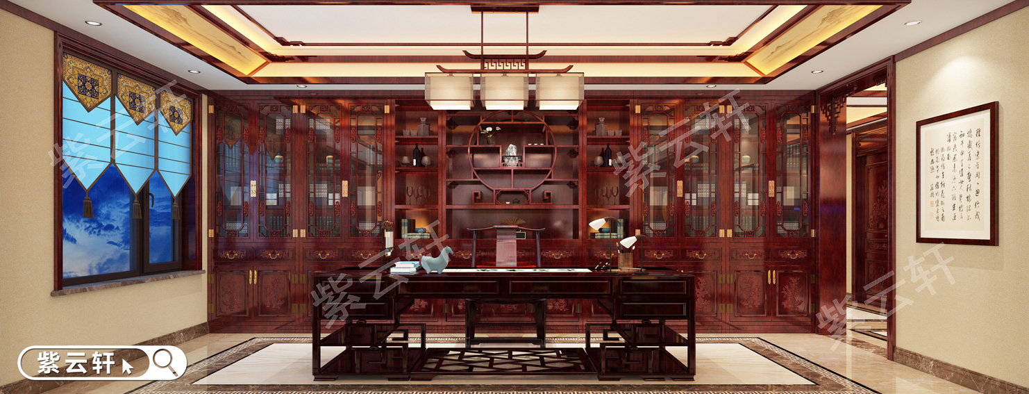 中式红木装修书房效果图