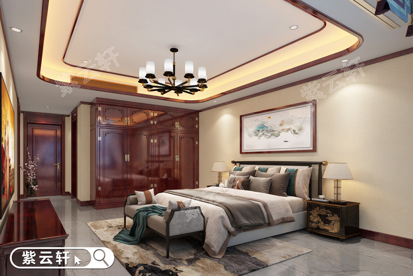 中式别墅装修设计卧室实景图