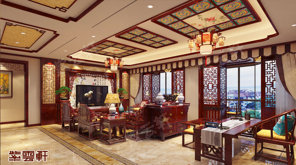中式别墅客厅装修设计效果图
