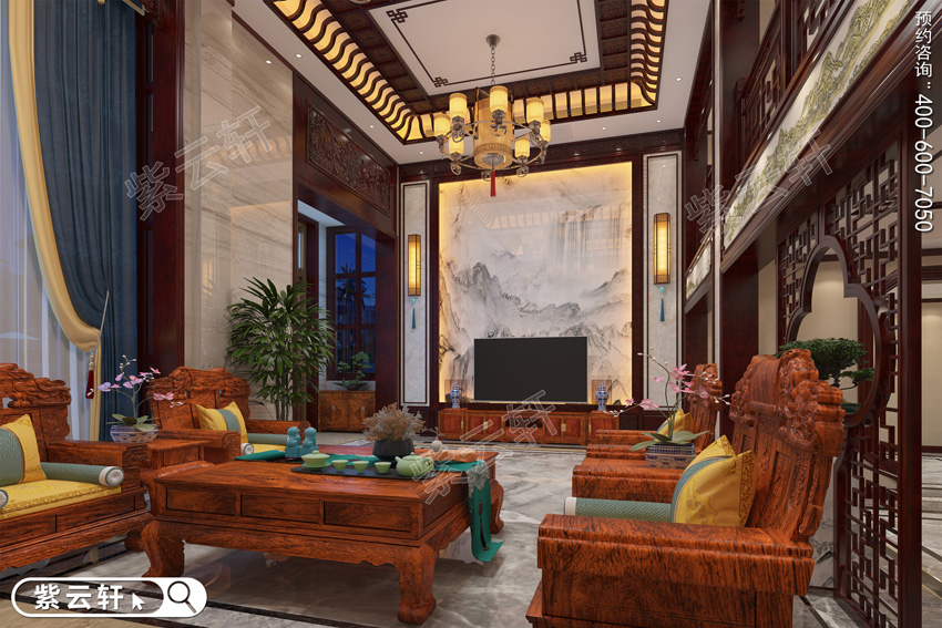 中式红木整装客厅效果图