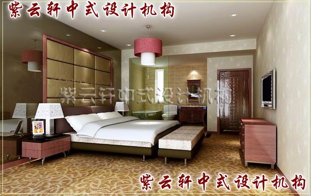 古典中式装修设计之卧室：波纹式的地毯透出异域风情