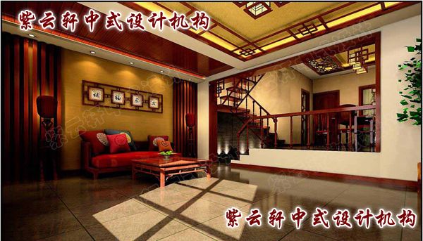 中式会客室：此间布置舒缓、宁静，却又华璧生辉，层次了然。