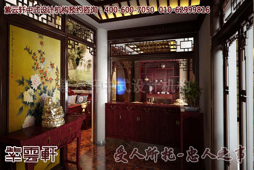 中式简约别墅玄关设计装修效果图