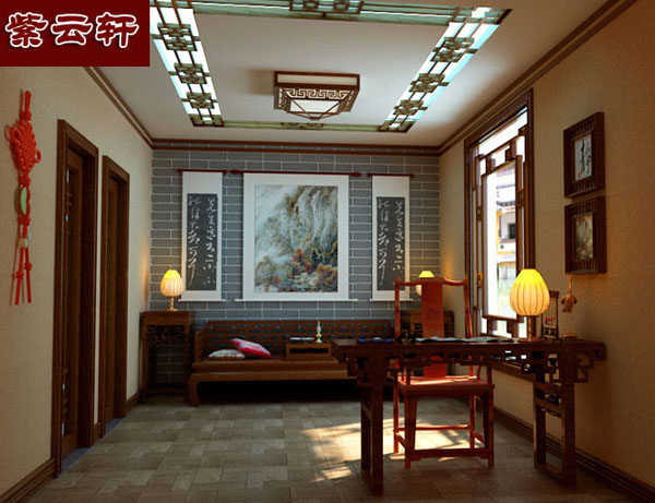 中式书房另一设计：砖雕彰显文化的深远