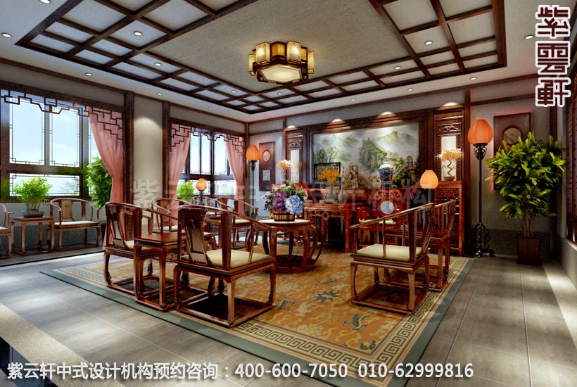 私人会所会客厅简约中式设计案例图