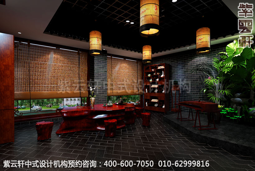 茶楼琴台新中式设计效果图